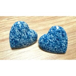 Blue Speckled Metal Heart Stud Earrings Vintage‎ Y2K Retro